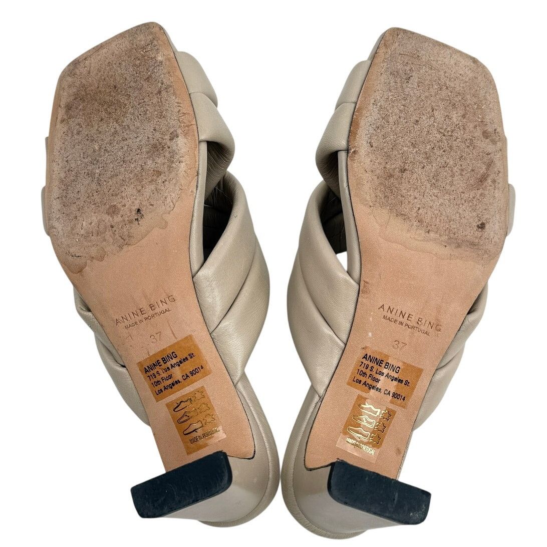 Anine Bing ANINE BING Leather Crossover Strap Mule Heels 'Cade' Beige Size US 7 / IT 37 - 7 Thumbnail