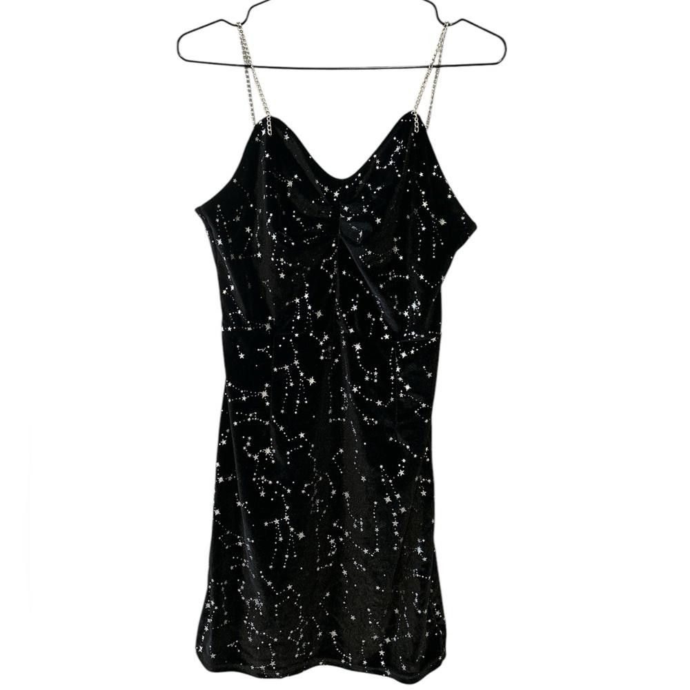 Designer Starlit Velvet Dress with Chain Straps Size S / US 4 / IT 40 - 1 Thumbnail