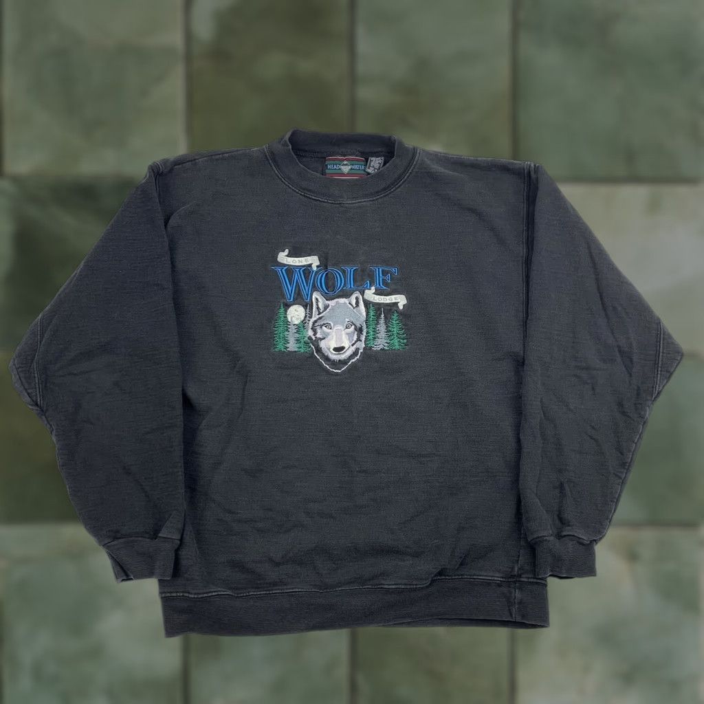 Vintage VINTAGE Lone Wolf Lodge Sweatshirt Men M Black Embroidered 90s USA Size US M / EU 48-50 / 2 - 1 Thumbnail