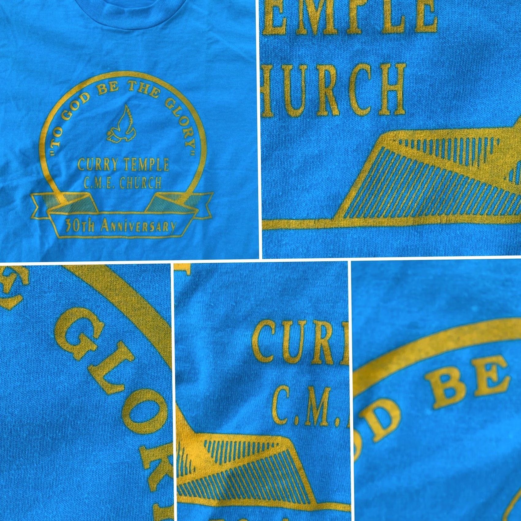 Vintage VINTAGE To God Be The Glory Curry Temple CME Church 30th Anniversary T-Shirt L Blue Mens Short Sleeve Graphic 80s 90s Bird Screen Stars Made in USA Size US L / EU 52-54 / 3 - 6 Thumbnail