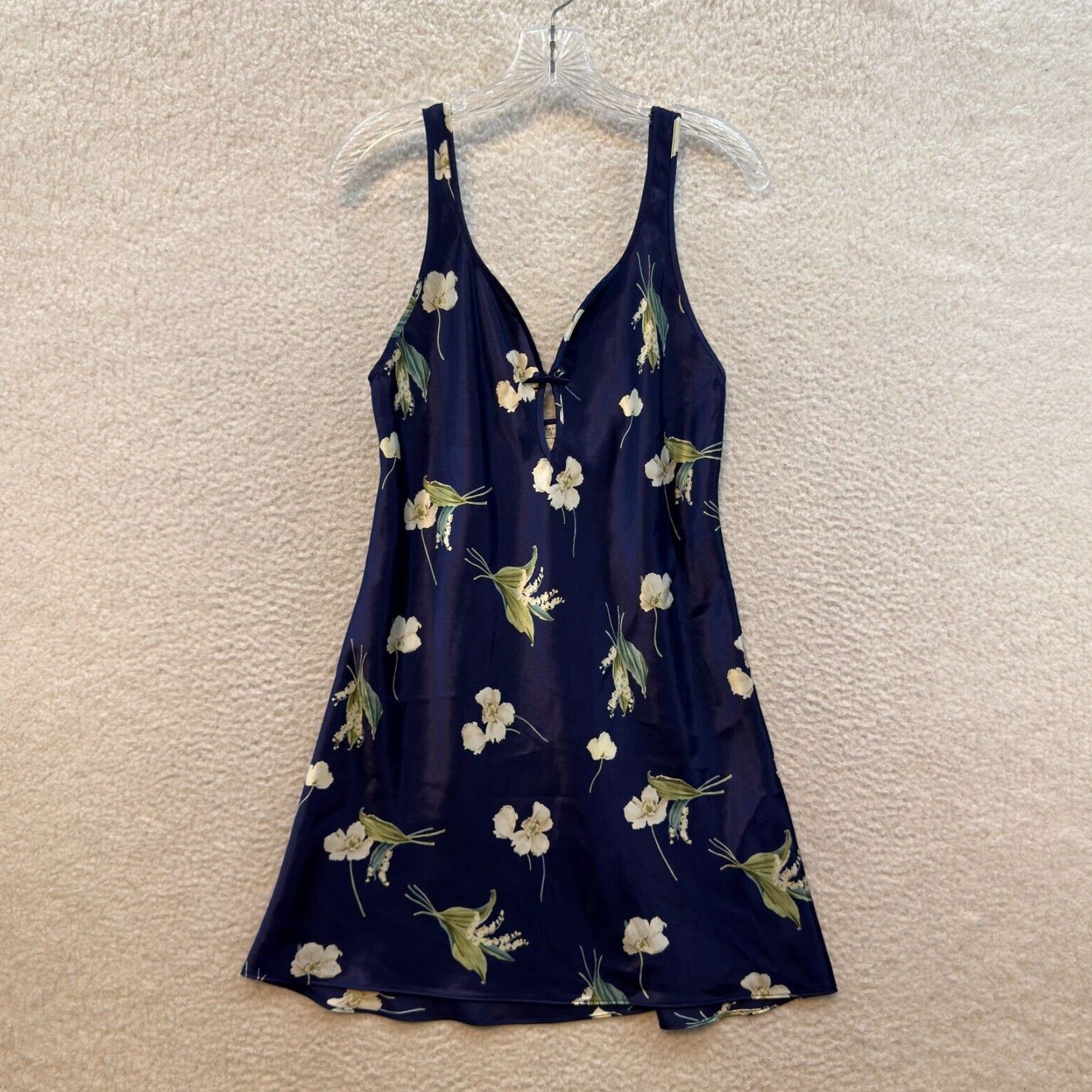 Vintage VINTAGE Y2K Slip Dress Navy Blue Satin Floral Chemise Negligee S Women’s S/M Blue Satin Morgan Taylor Size S / US 4 / IT 40 - 2 Thumbnail