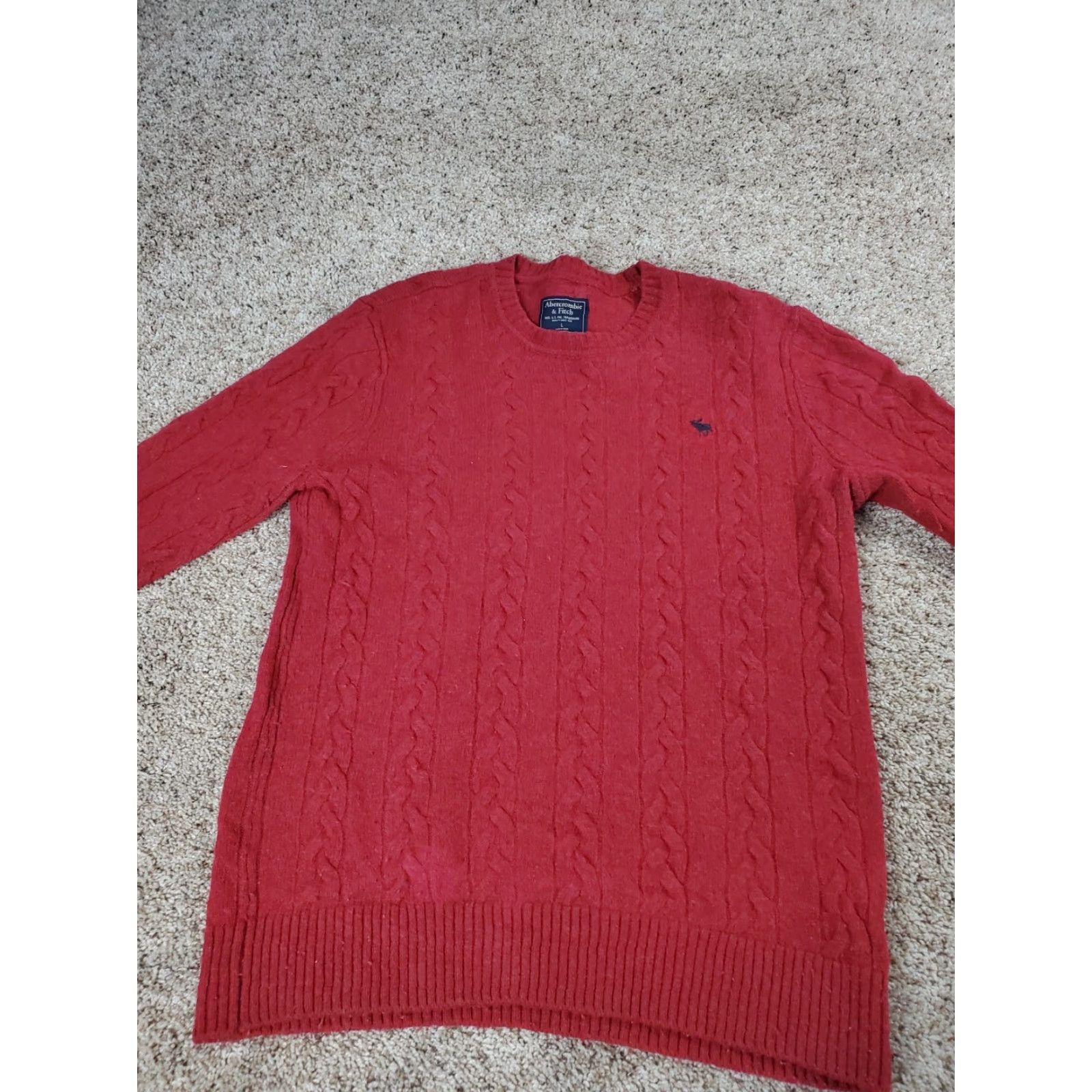 Abercrombie & Fitch Abercrombie & Fitch Sweater Large Red Womens Cable Knit Wool Blend Long Sleeve Crew Neck Pullover Casual Womens Size L / US 10 / IT 46 - 4 Thumbnail