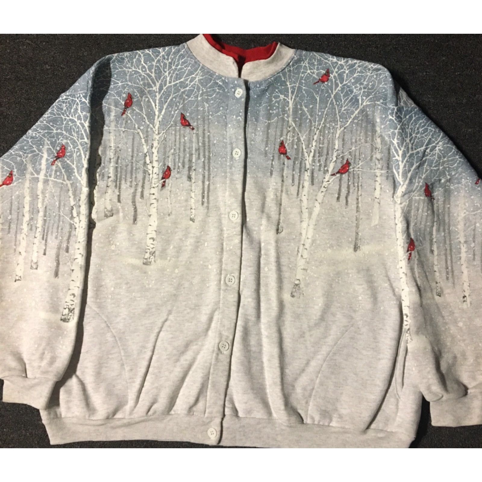 Vintage Vtg 80s Cardinal Birds All Over Print Sweatshirt M USA Cardigan Crew Neck Long Sleeve Gray Mens Holiday Outdoors AOP 80s USA Birds Brown? Size US M / EU 48-50 / 2 - 2 Thumbnail