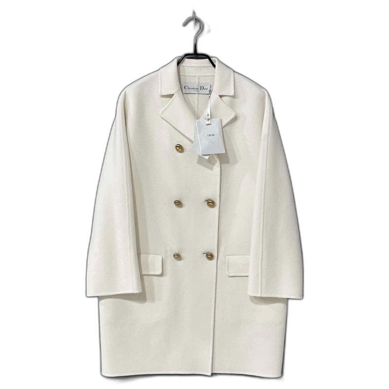Dior Christian Dior Double-Breasted Cream Wool Coat Size S / US 4 / IT 40 - 1 Thumbnail