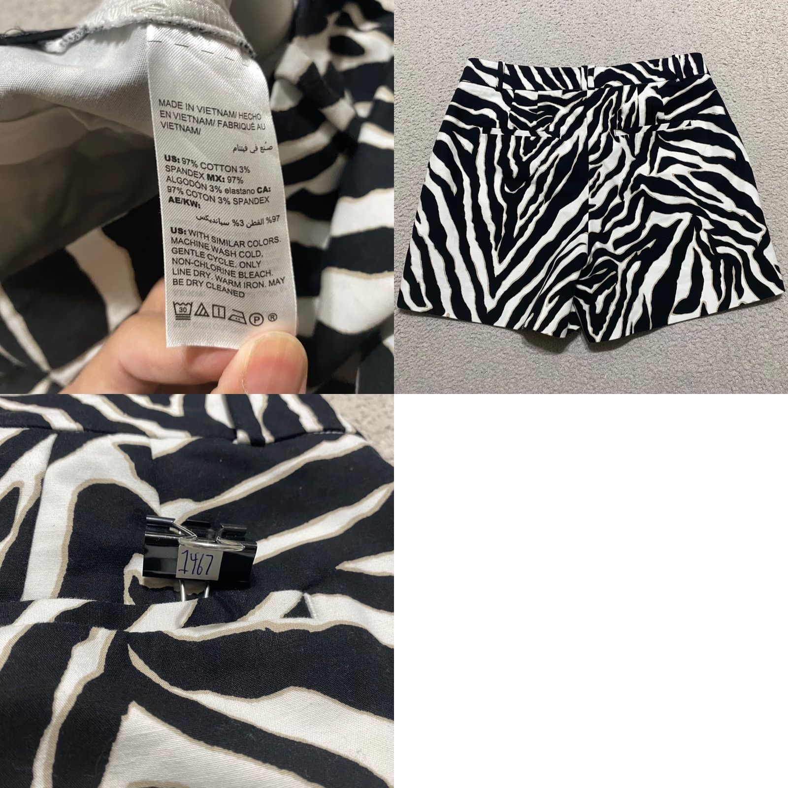White House Black Market NWT White House Black Market Womens 8 Shorts Gray Chino Zebra Print Inseam 5" Size 30" / US 8 / IT 44 - 8 Thumbnail