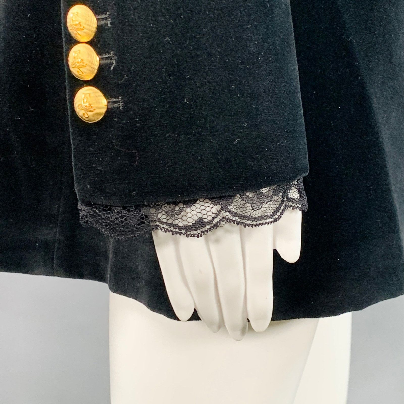 Johanna Ortiz Herencias del Alma Black Cotton Velvet Double Breasted Coat Size S / US 4 / IT 40 - 4 Thumbnail