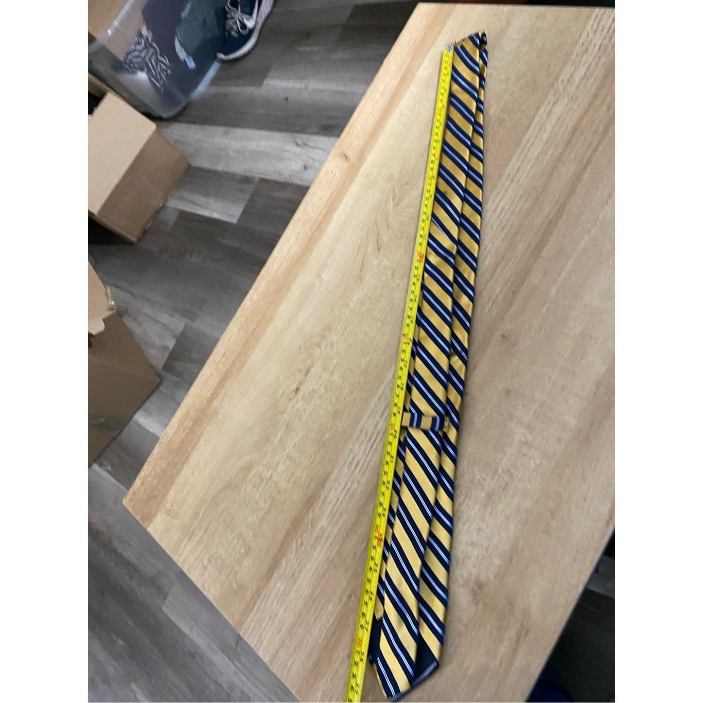 Hart Schaffner Marx HSM Hart Schaffner Marx Tie Gold Blue Stripe Tie - Made in t Size ONE SIZE - 4 Thumbnail