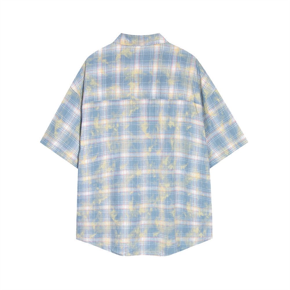 Vintage Men's hip-hop distressed plaid tie-dye gradient casual shirt Size US M / EU 48-50 / 2 - 2 Thumbnail