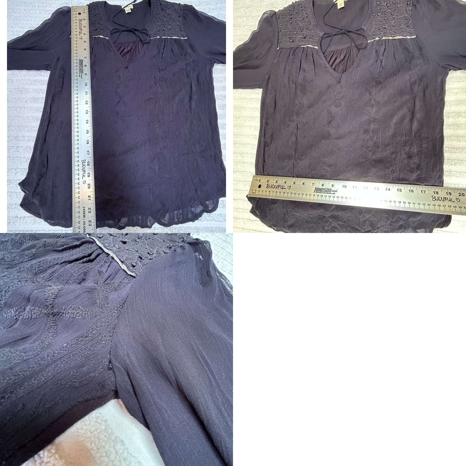 Anthropologie Anthropologie Tiny Womens XS Navy Blue Long Sleeve Embroidered Peasant Top Size XS / US 0-2 / IT 36-38 - 8 Thumbnail