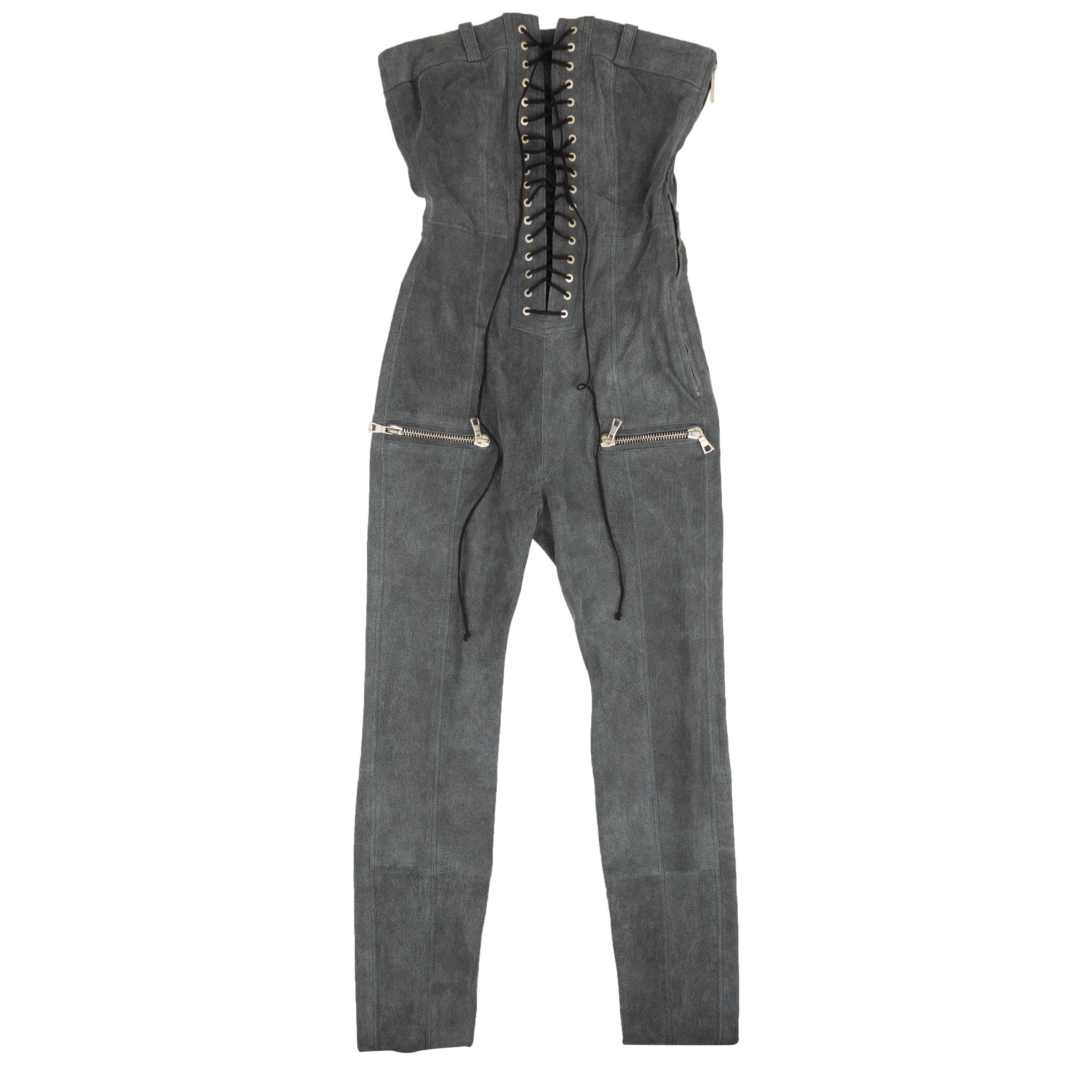 image of Unravel Project Grey Leather Lace Up Strapless Jumpsuit Size Xs, Women's