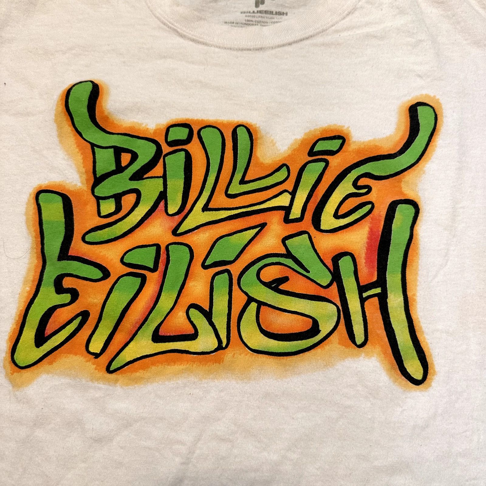 Billie Eilish 2020 Billie Eilish Green & Orange Graffiti Print T Shirt LG Size US L / EU 52-54 / 3 - 2 Thumbnail