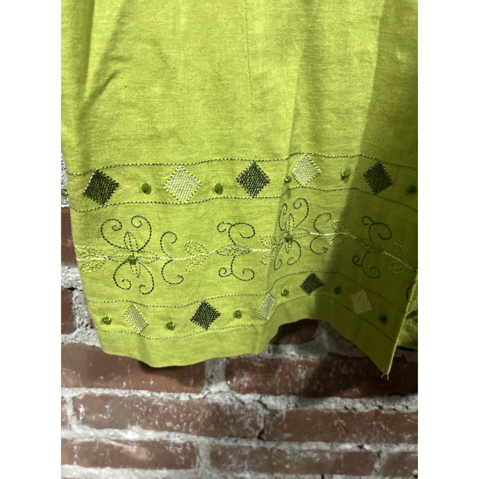 Vintage Sag Harbor Shirt Womens Short Sleeve Button Front Linen Rayon Green Embroidered Blouse L Size L / US 10 / IT 46 - 3 Thumbnail