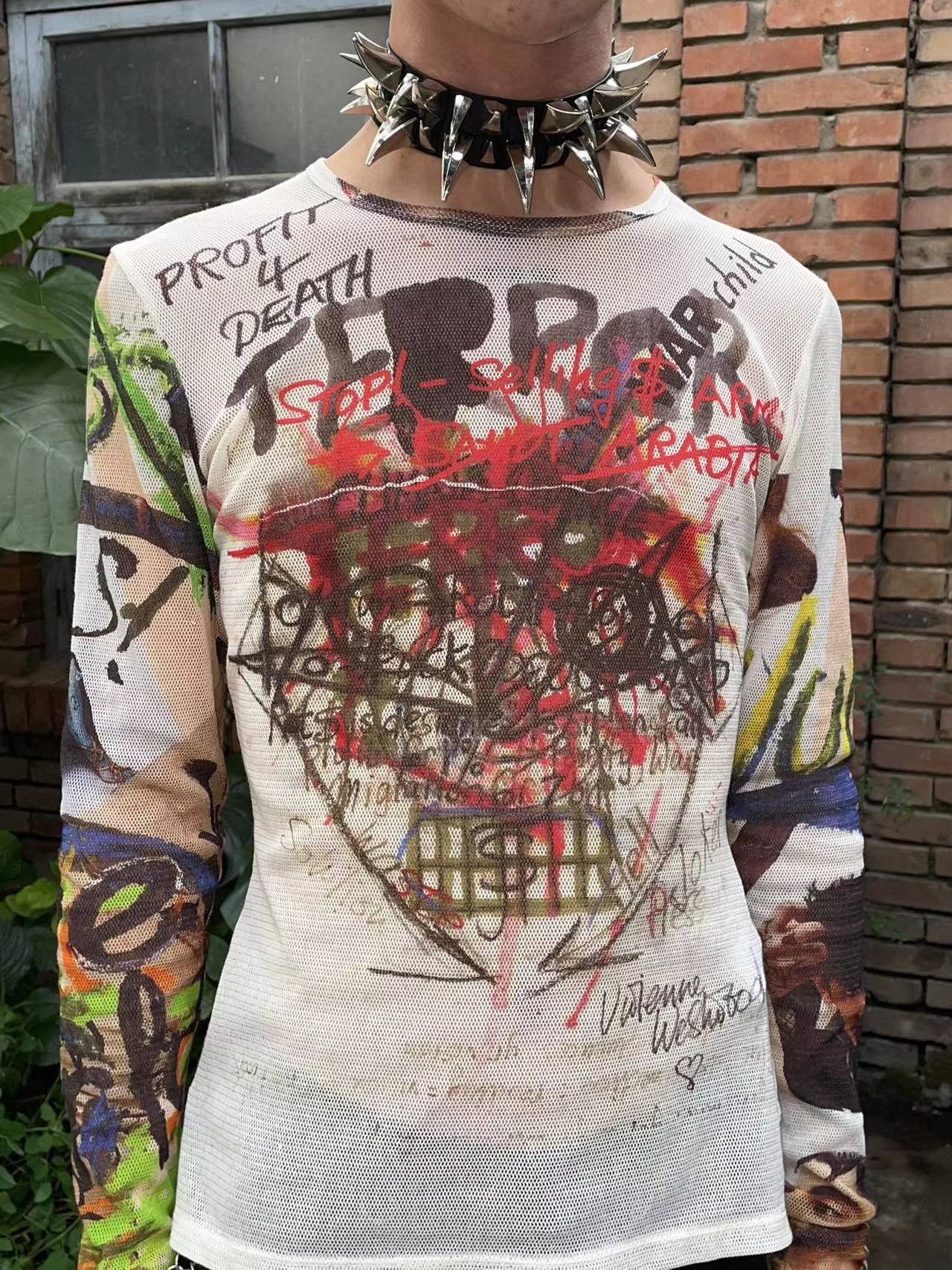 Vivienne Westwood Rare Vivienne Westwood Mesh Top Archive Punk Print Size US S / EU 44-46 / 1 - 4 Thumbnail