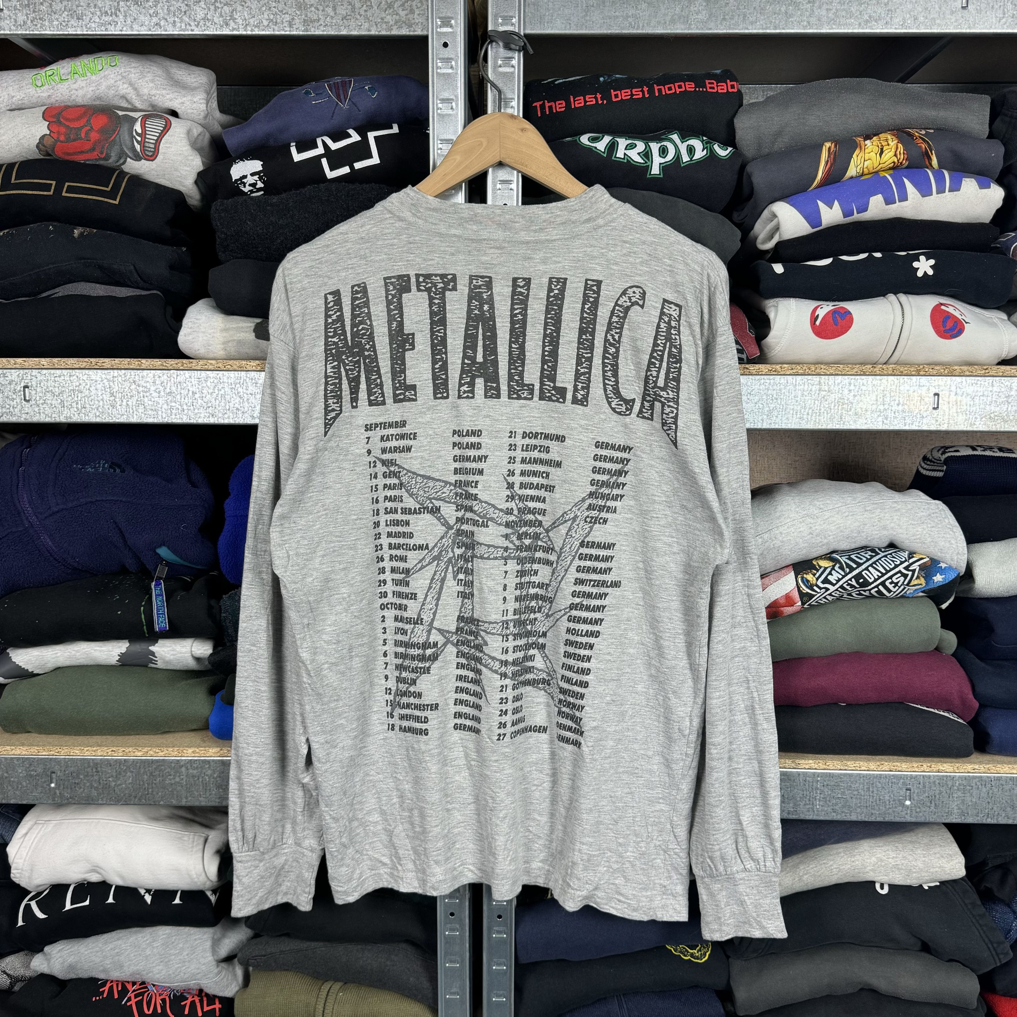image of Band Tees x Metallica Vintage 1996 Metallica Loading Europe Tour L/s T-Shirt Tee in Grey (Size Medi