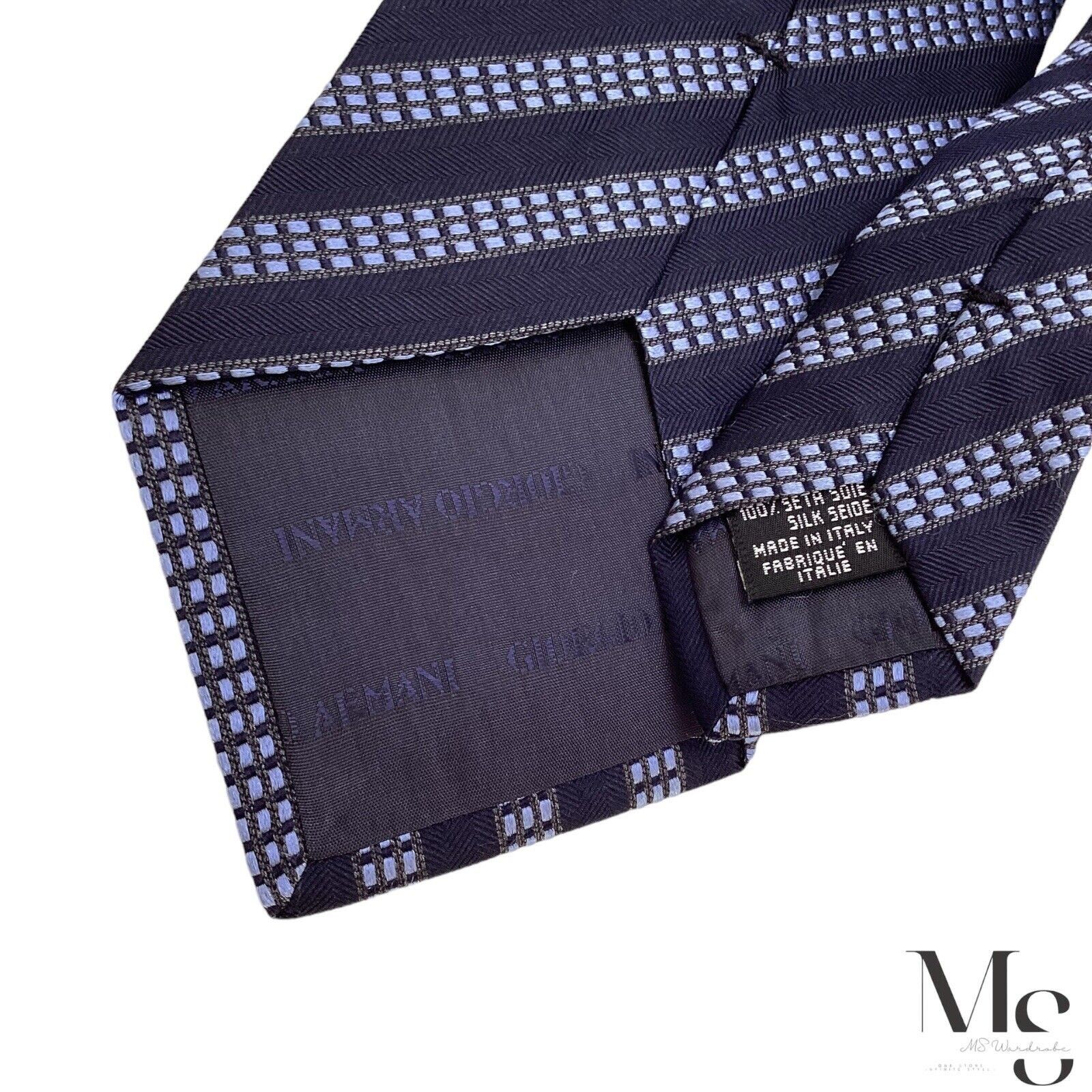 Armani ARMANI COLLEZIONI Navy Blue Striped Silk Tie Italy W:3.75" Size ONE SIZE - 5 Thumbnail