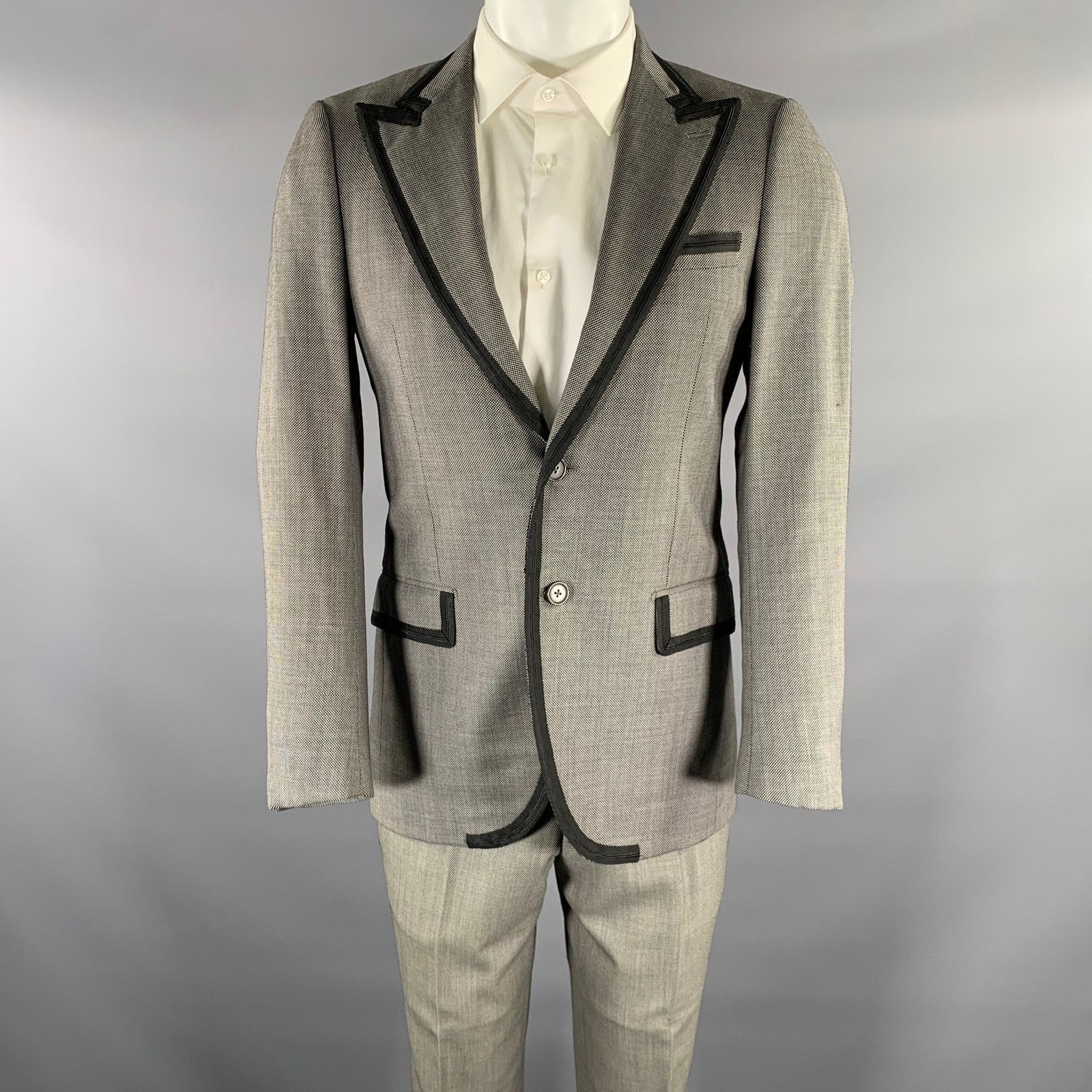 Simon Spurr SIMON SPURR 36R Grey Black Nailhead Wool Peak Lapel Suit Size 36R - 1 Thumbnail