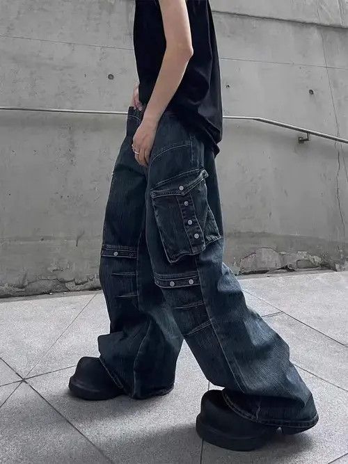 Japanese Brand × Jean Retro heavy duty workwear large pocket wide leg jeans Size US 32 / EU 48 - 1 Thumbnail