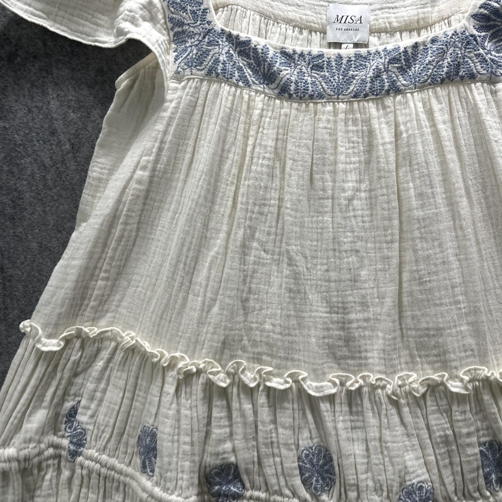 MISA Los Angeles Misa Los Angeles Dress Womens L White Embroidered Floral Boho Tiered Cotton Size L / US 10 / IT 46 - 6 Thumbnail