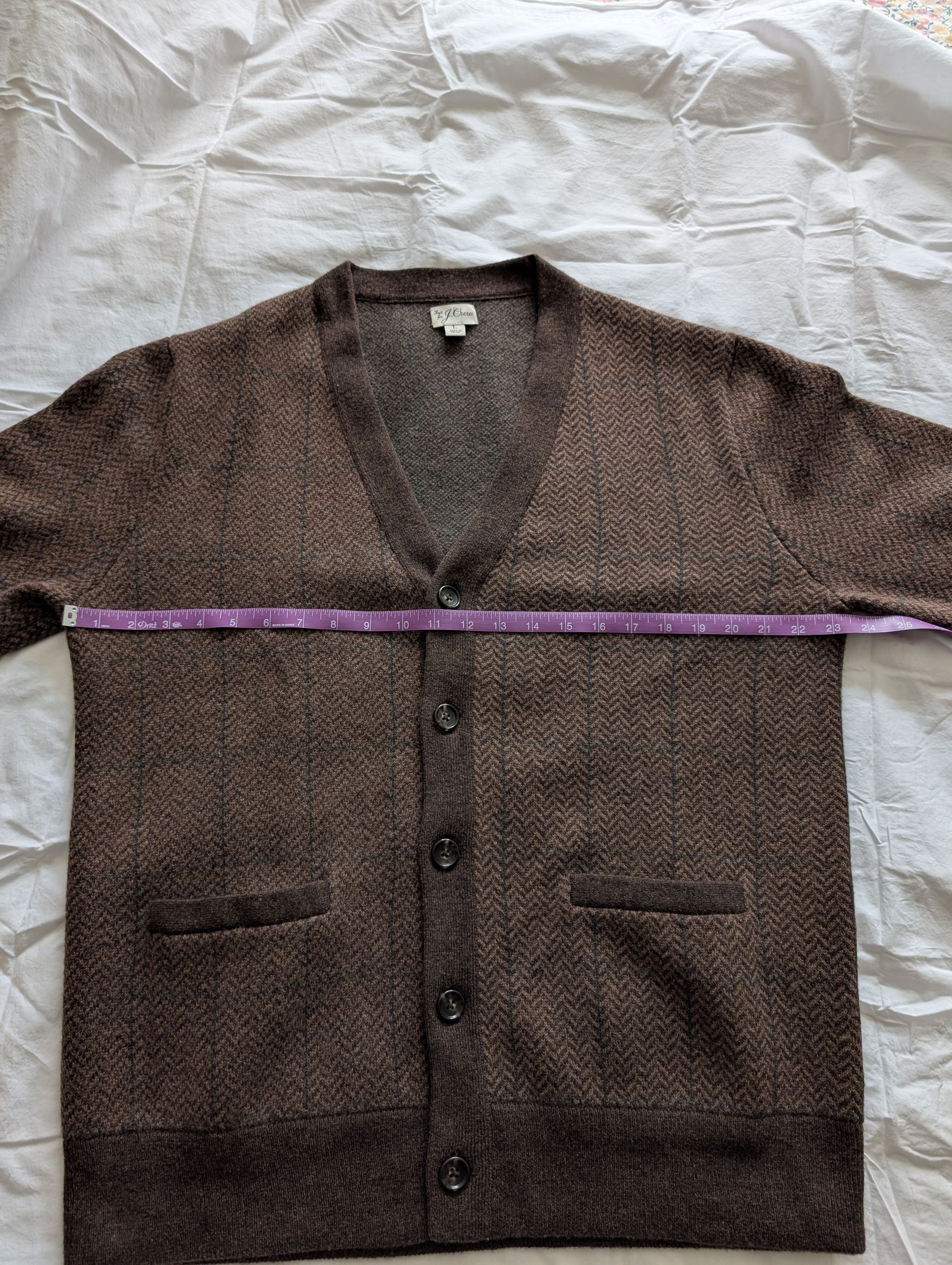 J. Crew Wool Herringbone Plaid Jacquard Cardigan