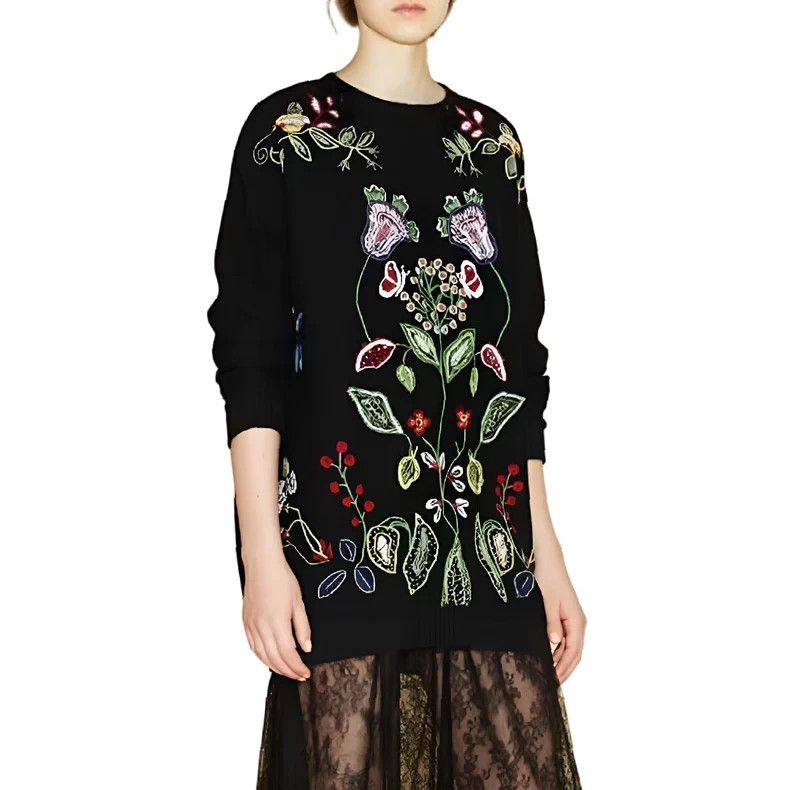 Valentino Valentino Black Embroidered Sweater Dress Size US S / EU 44-46 / 1 - 1 Thumbnail