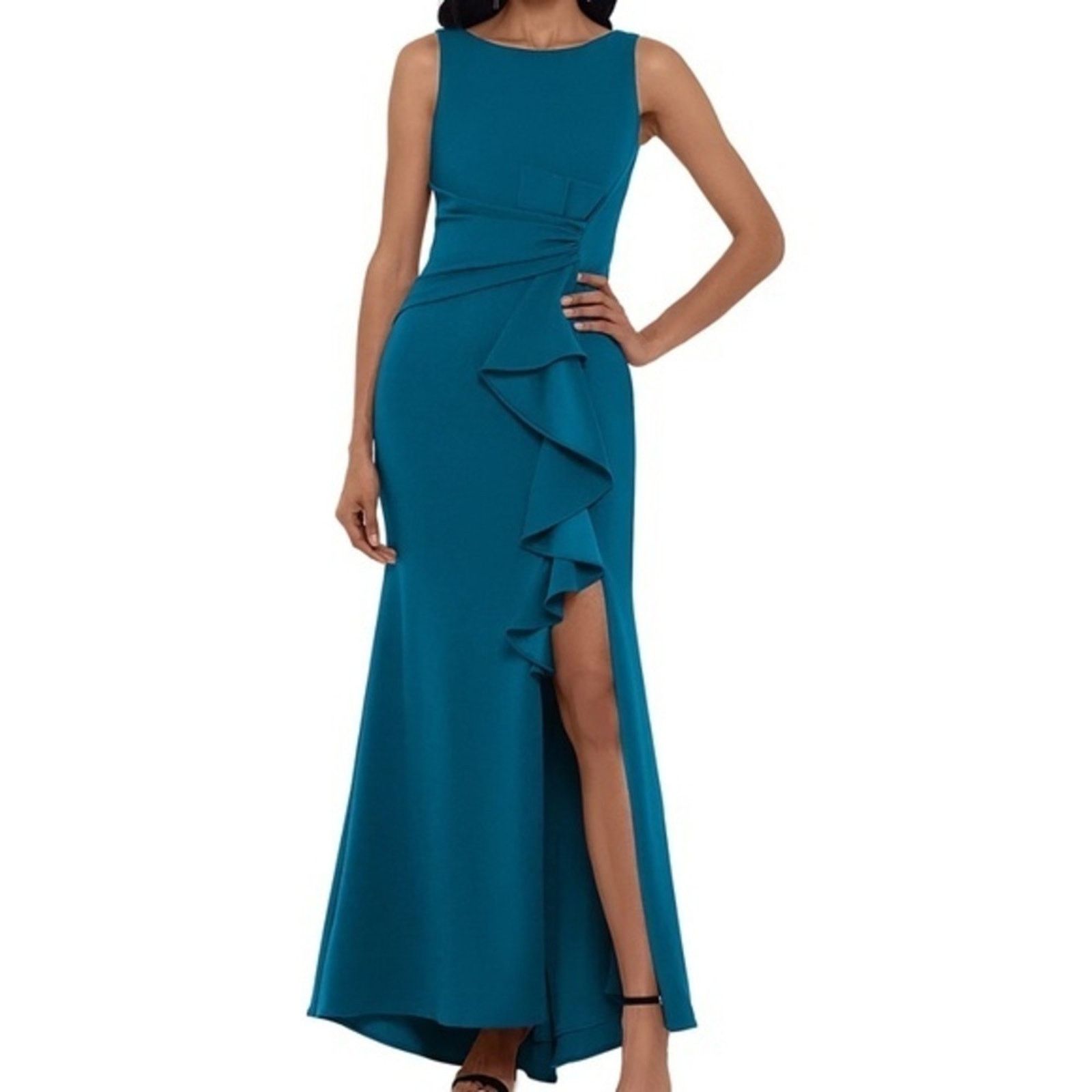 Designer Betsy & Adam. Christine Scuba Crepe Ruffled Bow Gown. Size XL / US 12-14 / IT 48-50 - 5 Thumbnail