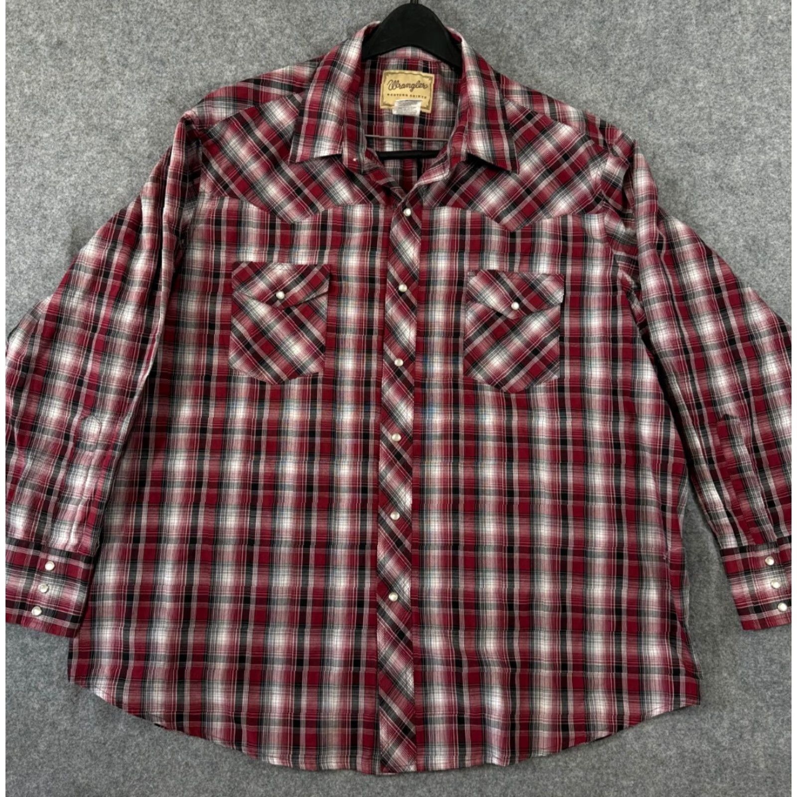 Wrangler VINTAGE Wrangler Western Shirt Mens 2XL Maroon Red Plaid Pearl Snap Cowboy Long Sleeve Pockets Size US XXL / EU 58 / 5 - 2 Thumbnail