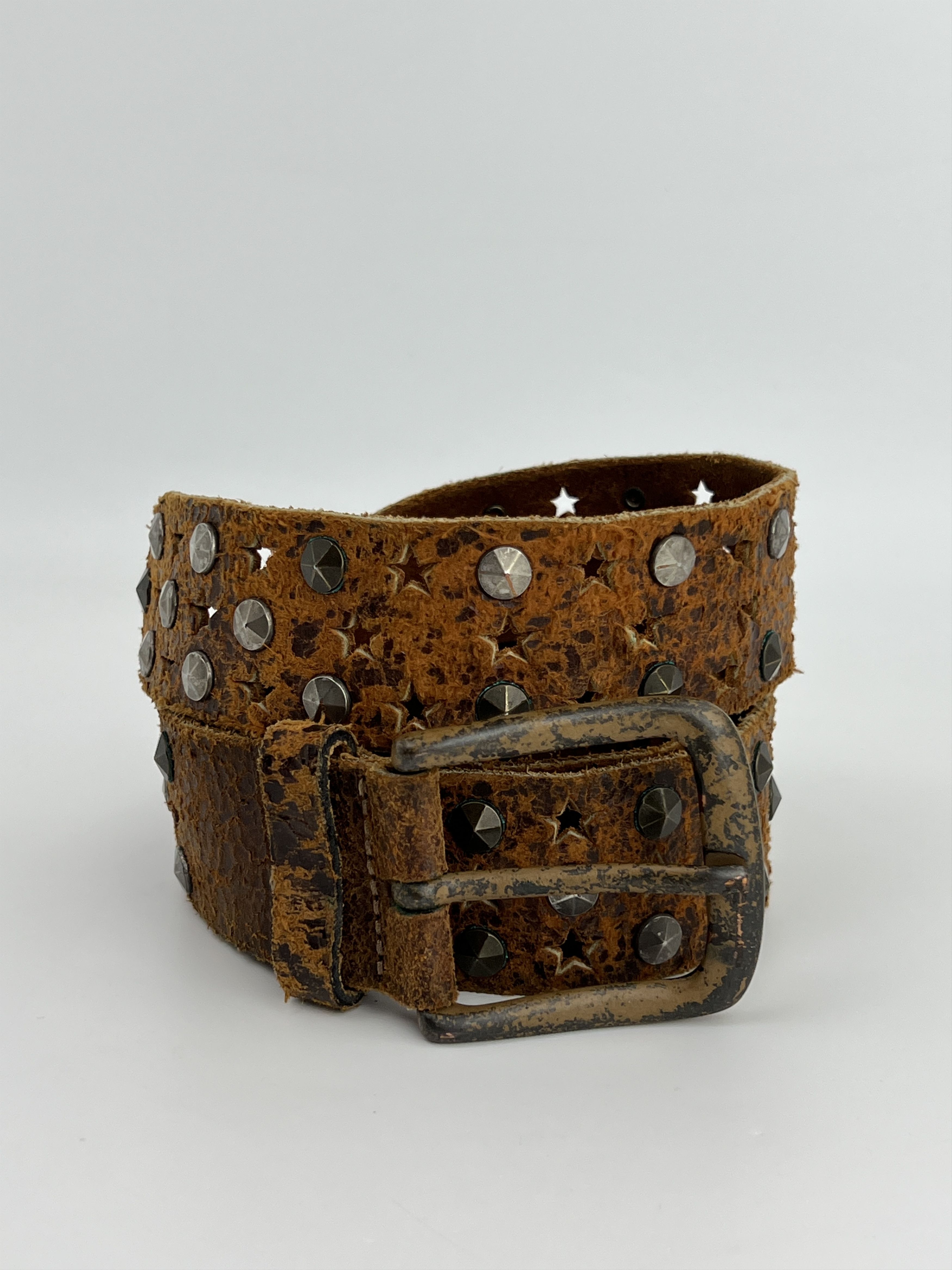Vintage Y2K Brown Leather Rhinestones Studded Belt Size ONE SIZE - 1 Thumbnail