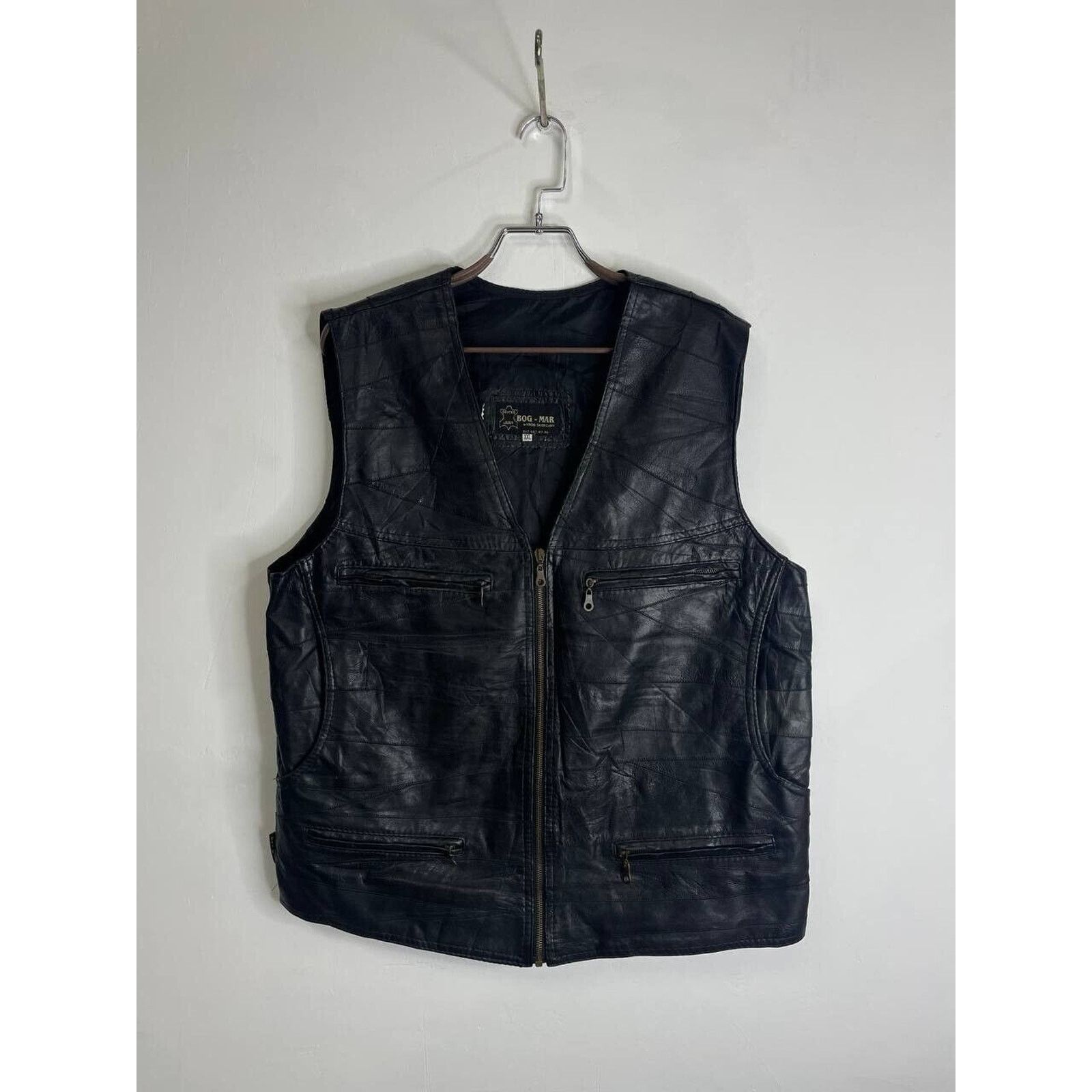 Vintage Vintage Black Leather Biker Vest Utility Pockets Size US XL / EU 56 / 4 - 1 Thumbnail