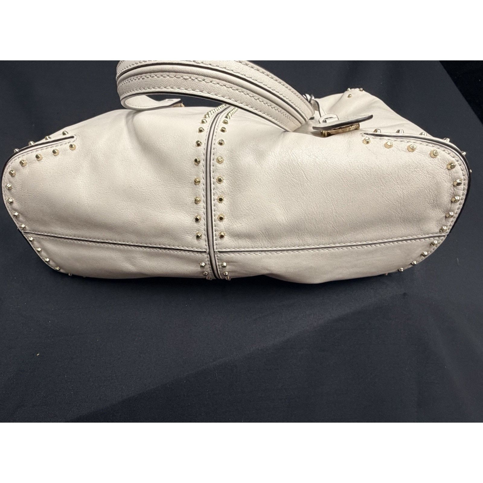 Michael Kors Michael Kors Astor Large Studded White Leather Shoulder Bag Size ONE SIZE - 7 Thumbnail