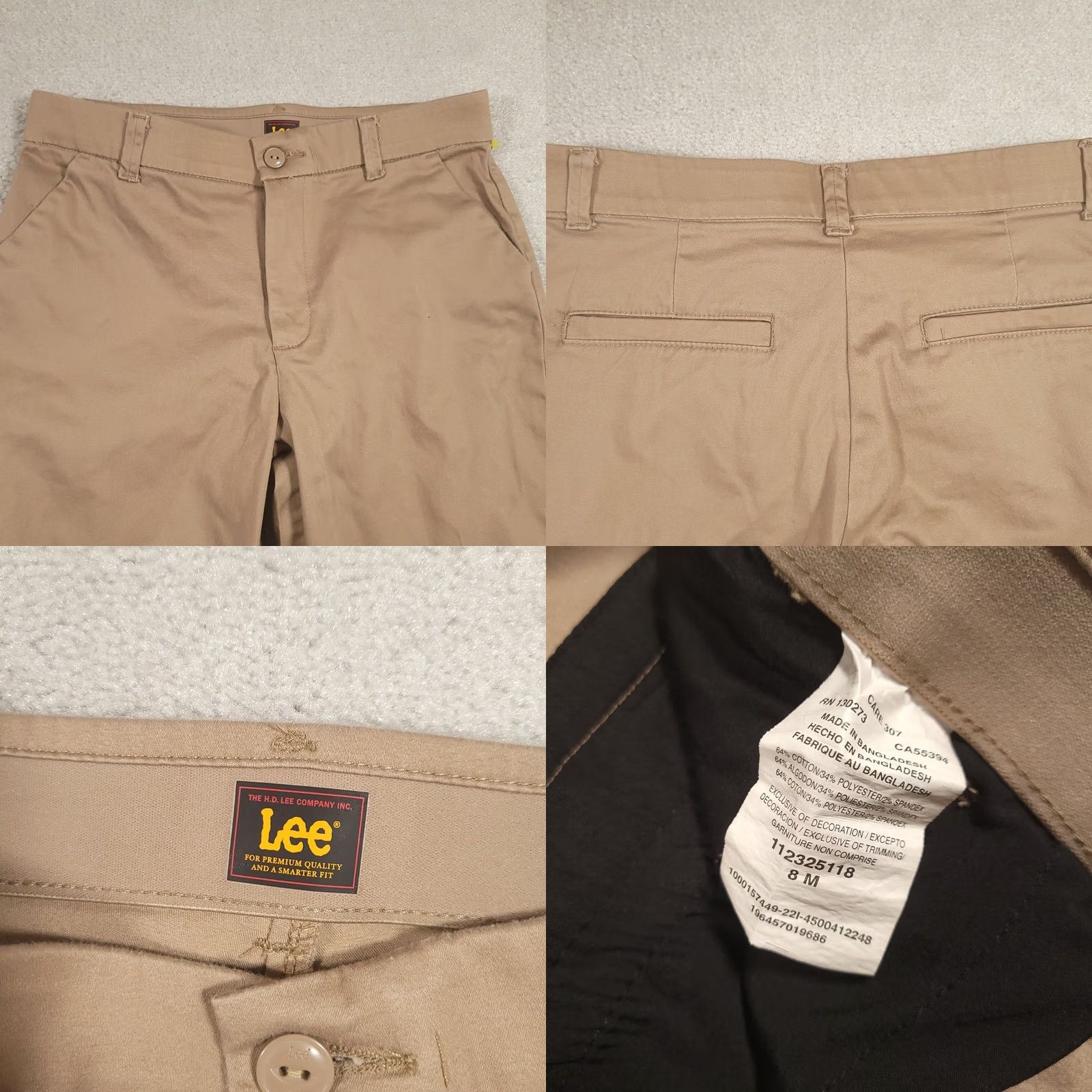 Lee Lee Pants Womens 8 Beige Stretch Waistband Twill Straight Leg Chino Casual Size 30" / US 8 / IT 44 - 8 Thumbnail