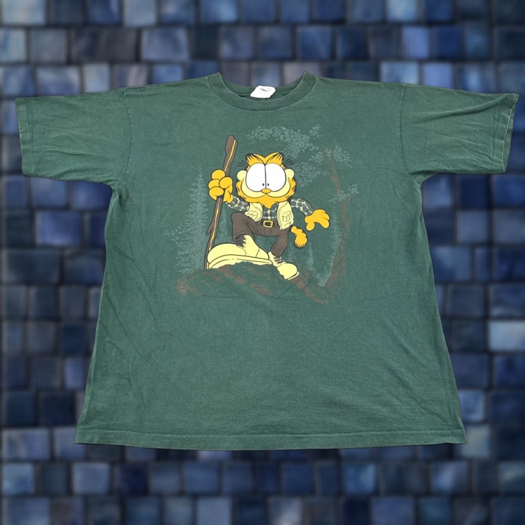 Vintage VINTAGE Garfield 90s Cartoon T-Shirt Green One Size Mens Unisex Adults Ross International Short Sleeve Crew Neck Cotton Graphic Print Tee Size US M / EU 48-50 / 2 - 1 Thumbnail