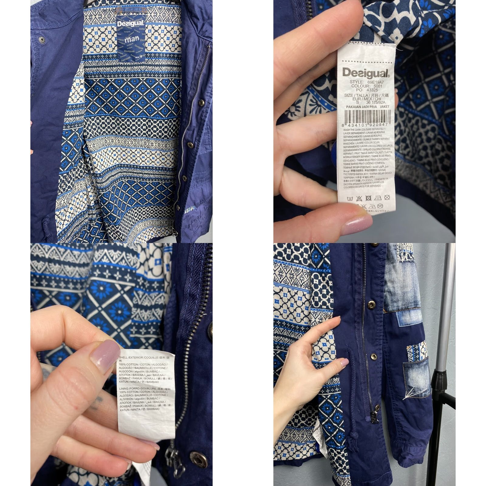 Desigual Desigual Patchwork Jacket Mens S Windbreaker Jacket blue Logo Vintage No N/A Size US S / EU 44-46 / 1 - 8 Thumbnail