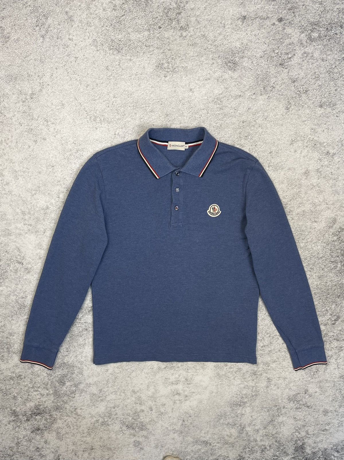 image of Moncler Polo Shirt Long Sleeve Cotton Logo in Blue, Men's (Size Small)