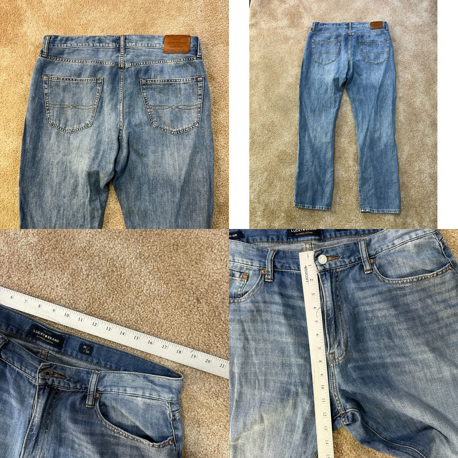 Lucky Brand Lucky Brand 410 Jeans Men Slim Straight 36x32 Blue Denim Medium Wash Cotton Blend 5-Pocket Belt Loops Smart Size US 36 / EU 52 - 8 Thumbnail