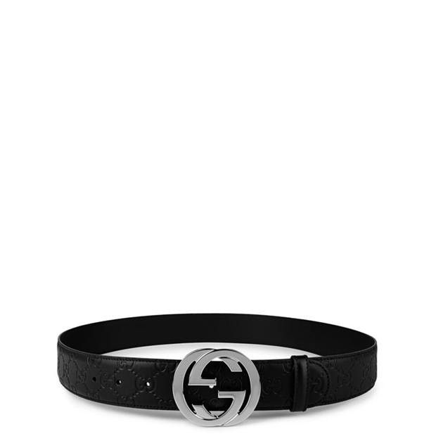 Men'S Logo Leather Gg Interlocked Embossed Belt