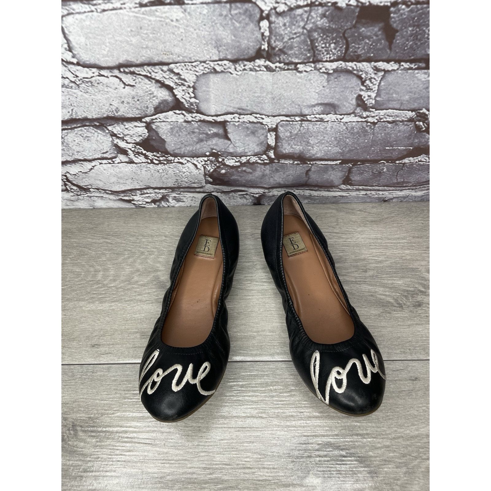 Other Ellen Degeneres ED Love Black Leather Ballerina Flats Shoes Size US 6 / IT 36 - 11 Thumbnail