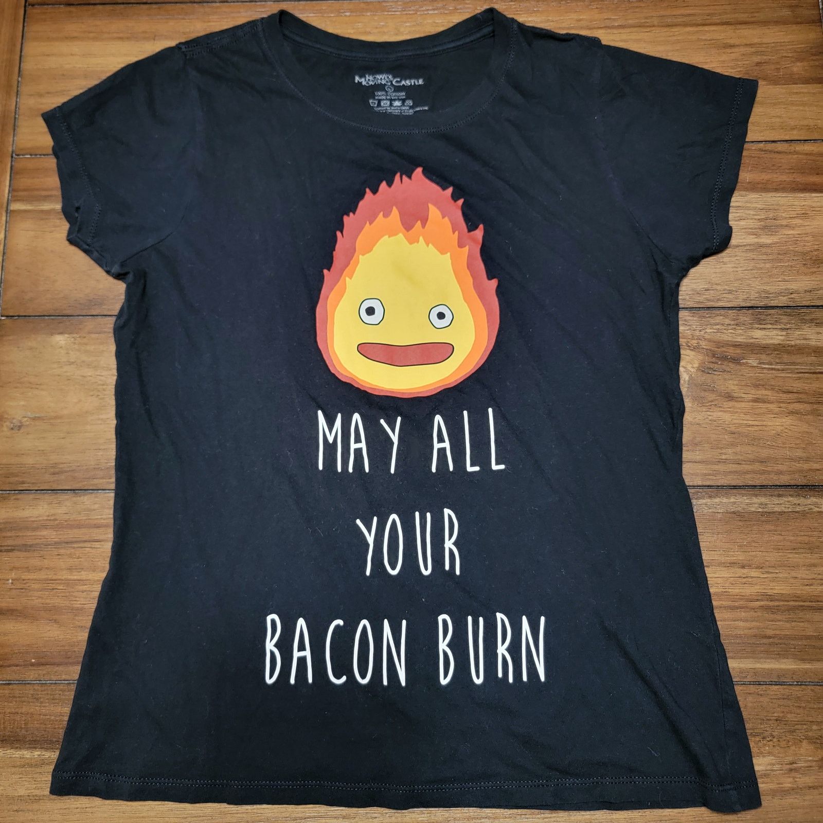 Other Howl's Castle Tee Calcifer "May All Your Bacon Burn" - Large Size L / US 10 / IT 46 - 1 Thumbnail