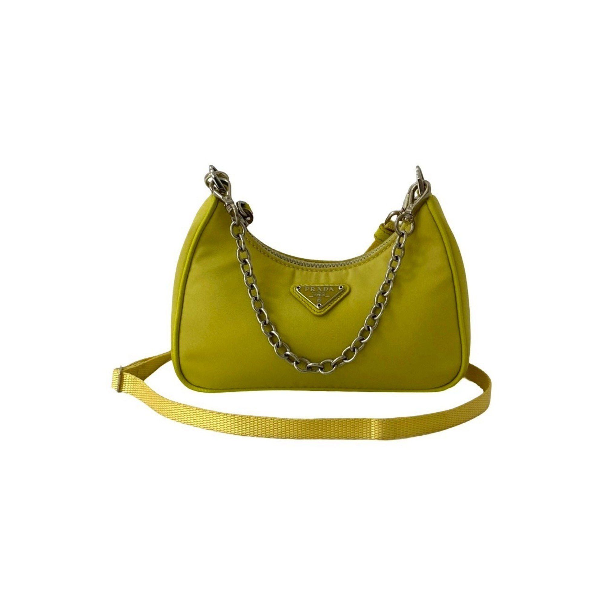 Prada Prada Triangle Logo Metal Hardware Nylon 2-Way Chain Mini Handbag Shoulder Bag Pochette Yellow 40676 Size ONE SIZE - 1 Thumbnail