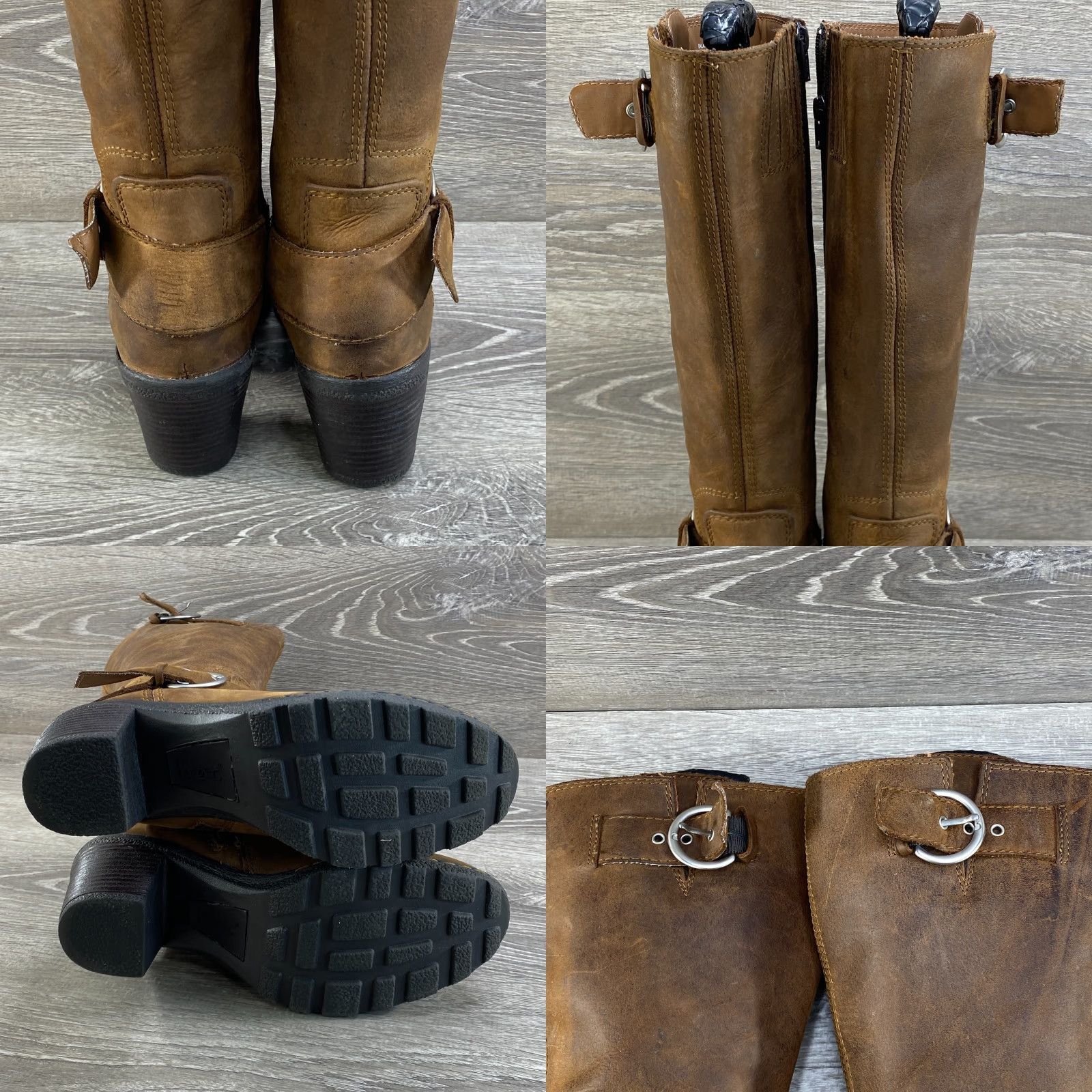 Born Born BOC Womens Boots Riding Brown Leather Tall Zip Buckle Heel 6.5 Size US 7 / IT 37 - 8 Thumbnail