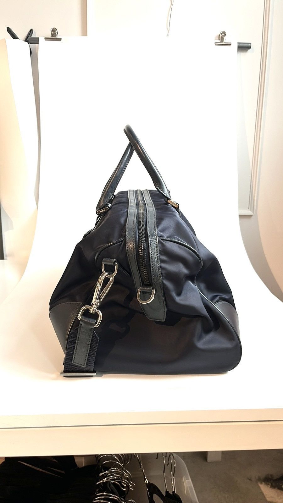 Prada Prada Bleu Tessuto Saffiano-Leather-Trim Duffle Bag Size ONE SIZE - 4 Thumbnail