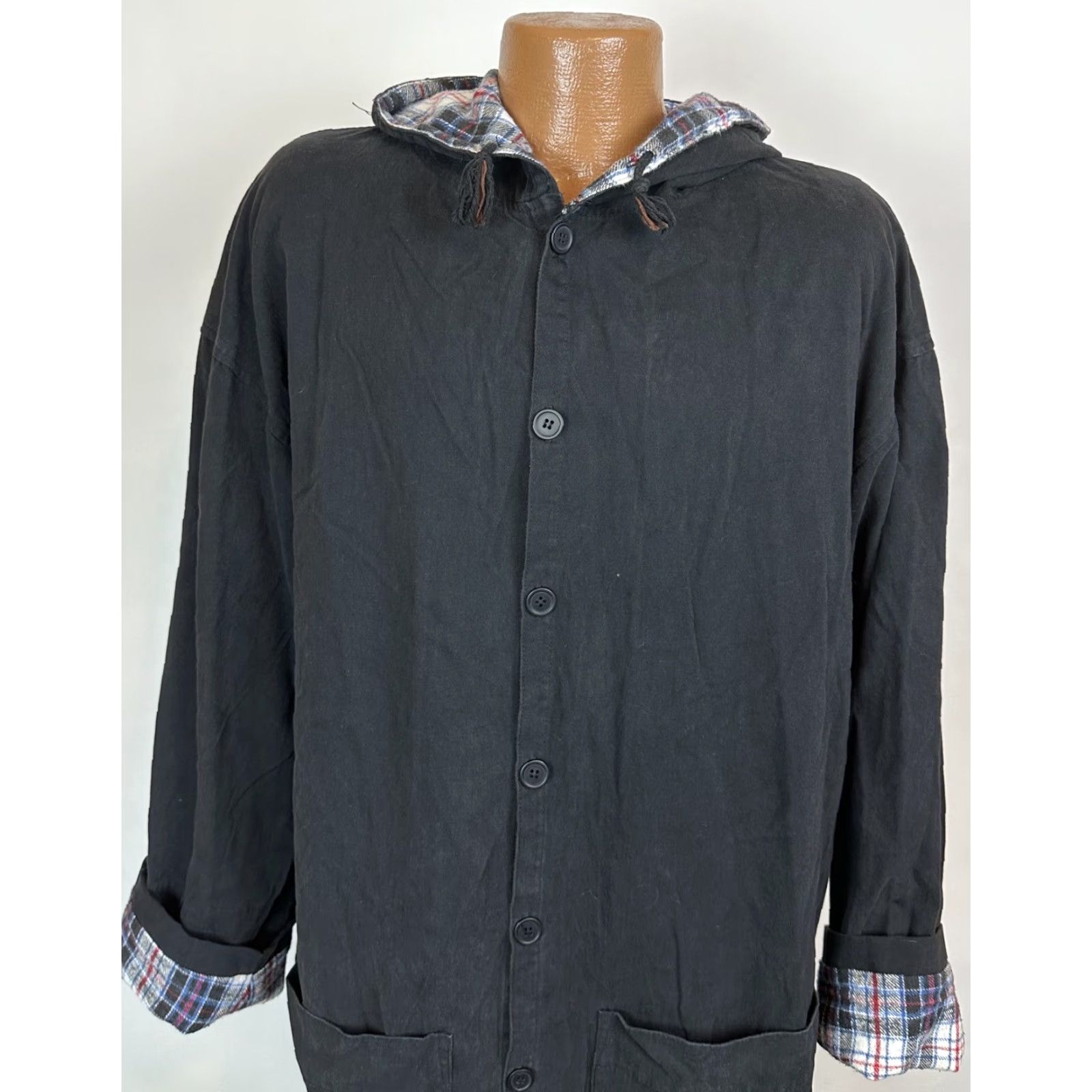 Vintage Vintage 90s Hooded Jacket Adult Large Relaxed Fit Minimal Plaid Flannel Lined Size US L / EU 52-54 / 3 - 2 Thumbnail