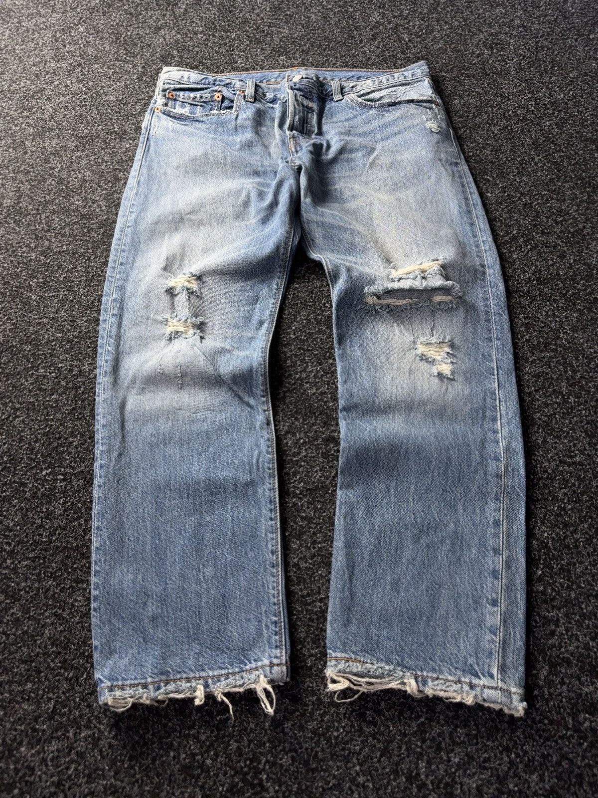 Levi's Vintage Clothing 00s 501 Levi’s Distressed Denim Pants Y2K Size US 34 / EU 50 - 1 Thumbnail
