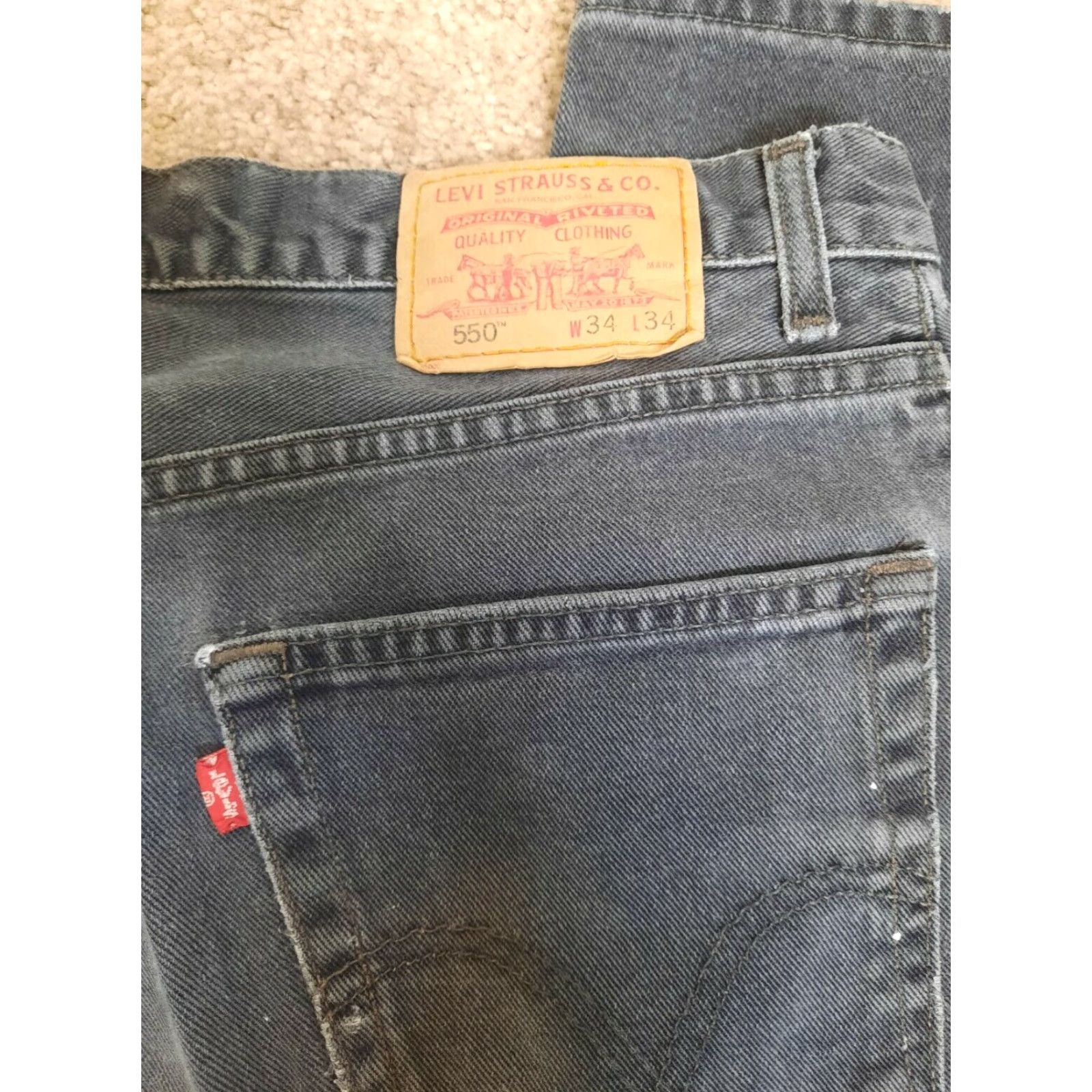 Levi's VINTAGE Levi's Jeans 34x32 Black Cotton 550 Regular Fit Straight Men 90s Distressed Pockets Mens Size US 34 / EU 50 - 4 Thumbnail