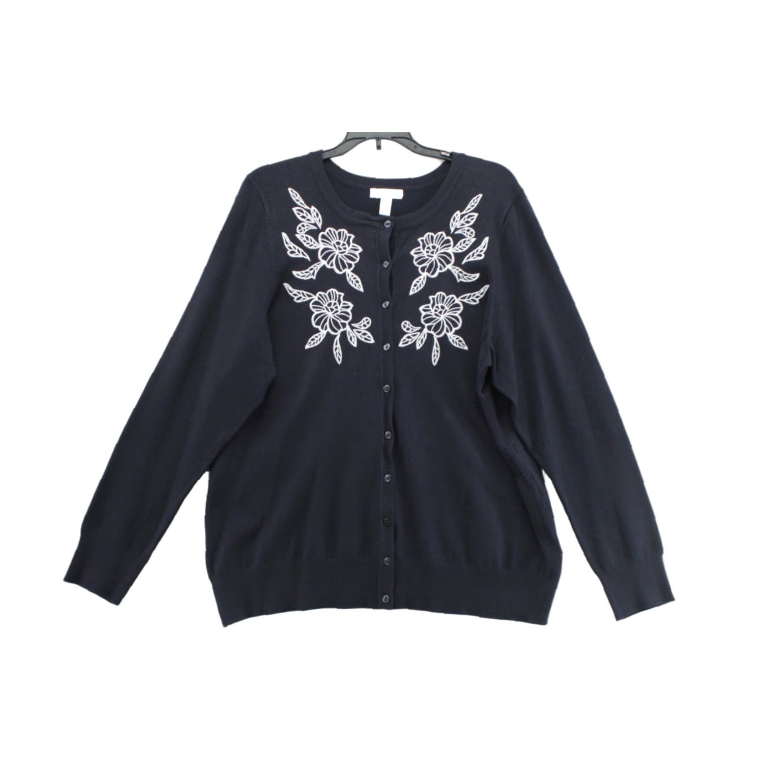 Charter Club Charter Club Cardigan Women's 2X Black Floral Embroidered Long Sleeve Button Up Size XXL / US 16-18 / IT 52-54 - 1 Thumbnail