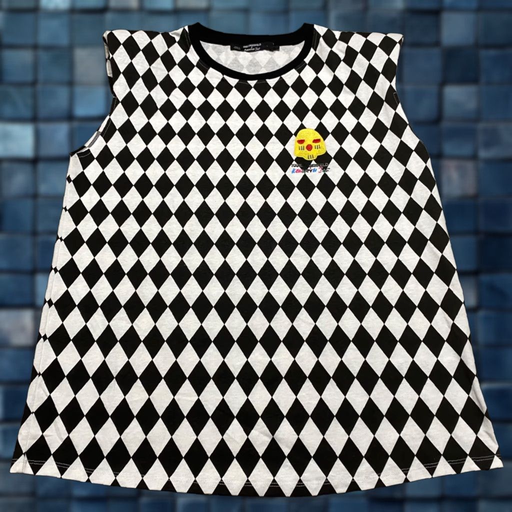 Karl Lagerfeld Karl Lagerfeld x Kenneth Ize Womens Tank Top Embroidered Plaid Sleeveless Black L Top Size L / US 10 / IT 46 - 1 Thumbnail