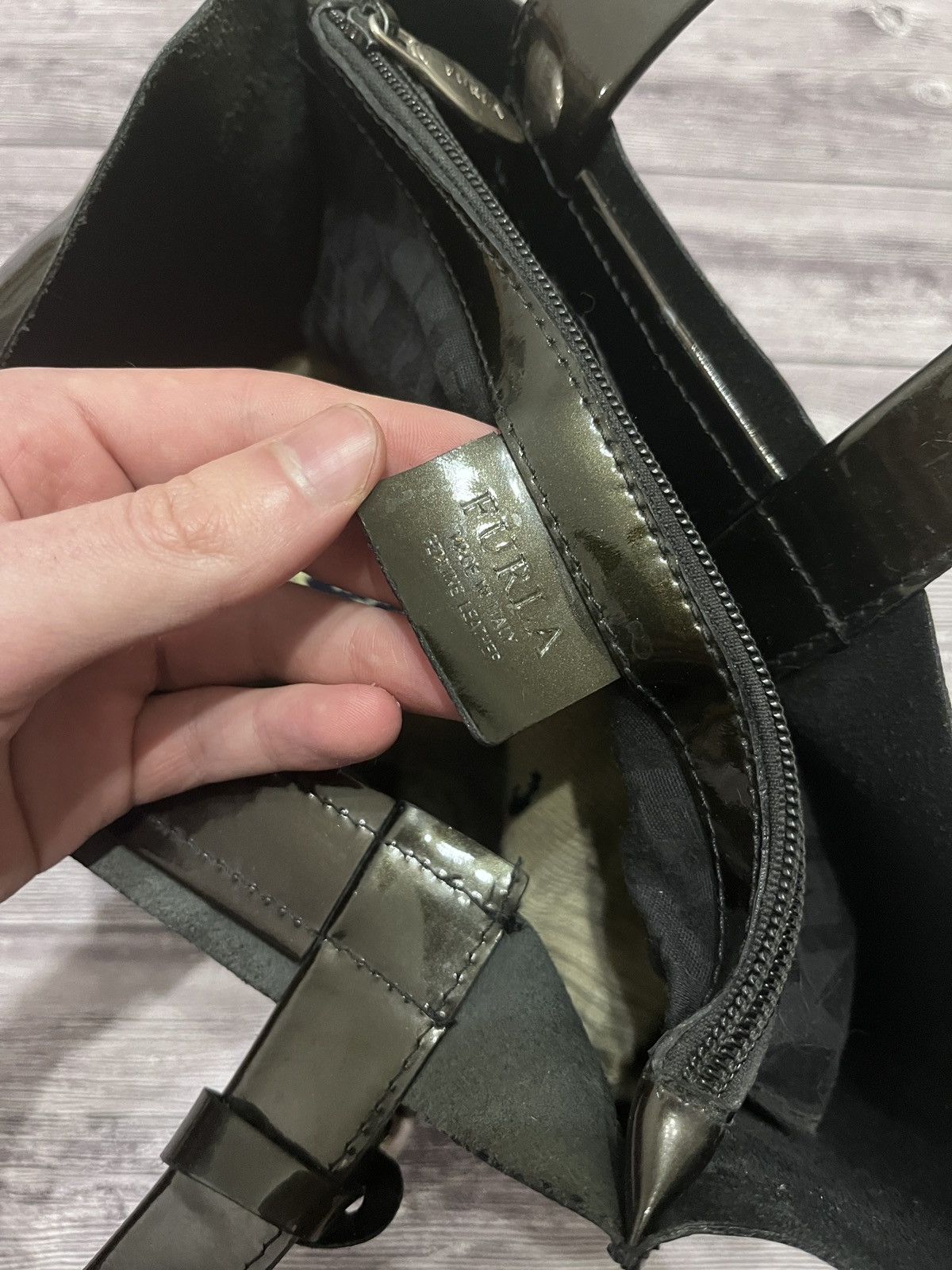 Furla Furla Dark Green Glossy Patent Mini Tote Bag Size ONE SIZE - 6 Thumbnail