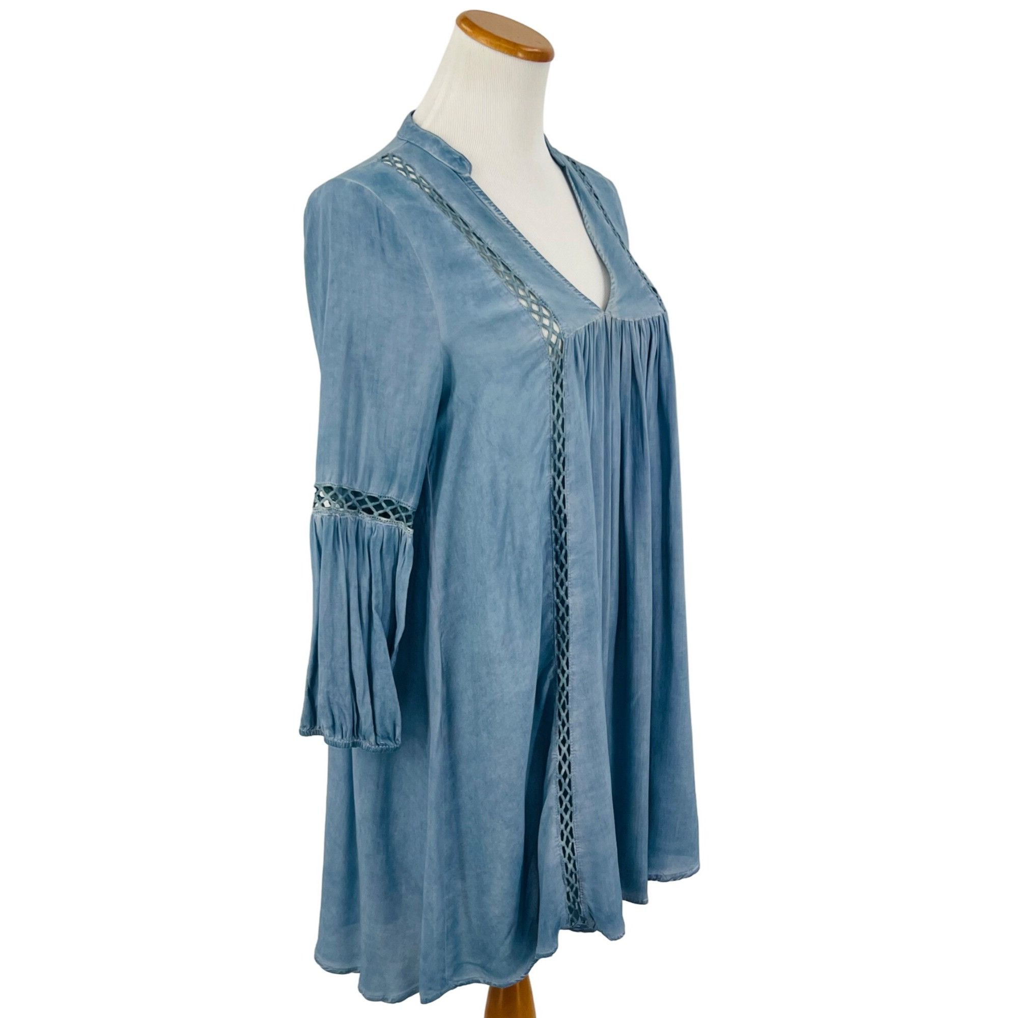 Other Dusty Blue Crochet Trim Relaxed Tunic Mini Shirt Dress | Coa Size S / US 4 / IT 40 - 7 Thumbnail