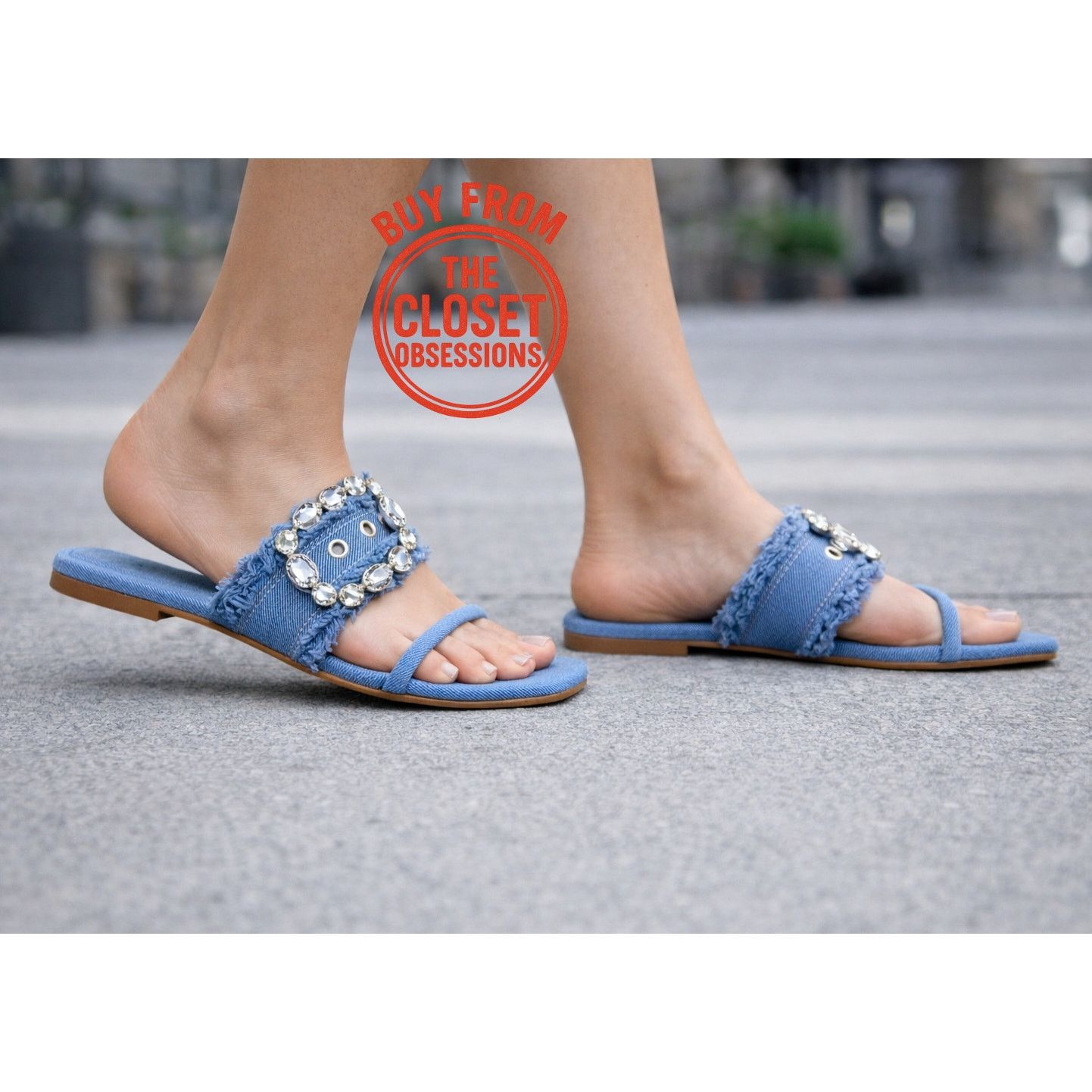 Zara ZARA Embellished Denim Slide Sandals NWT Size US 6.5 / IT 36.5 - 5 Thumbnail