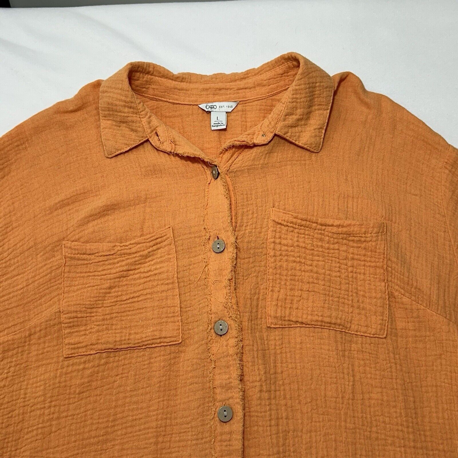 Other Cato Large Orange Button Front Blouse Raw Hem Gauze Top Size L / US 10 / IT 46 - 2 Thumbnail