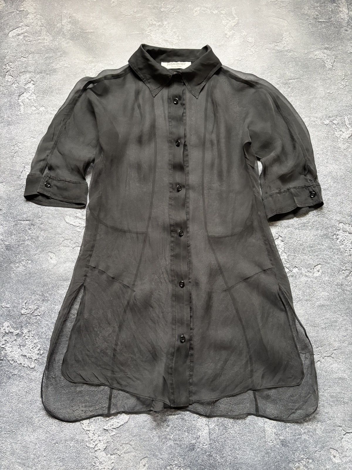 Yves Saint Laurent SS2009 Yves Saint Laurent Luxury Sheer Silk Grey Blouse Size M / US 6-8 / IT 42-44 - 2 Thumbnail